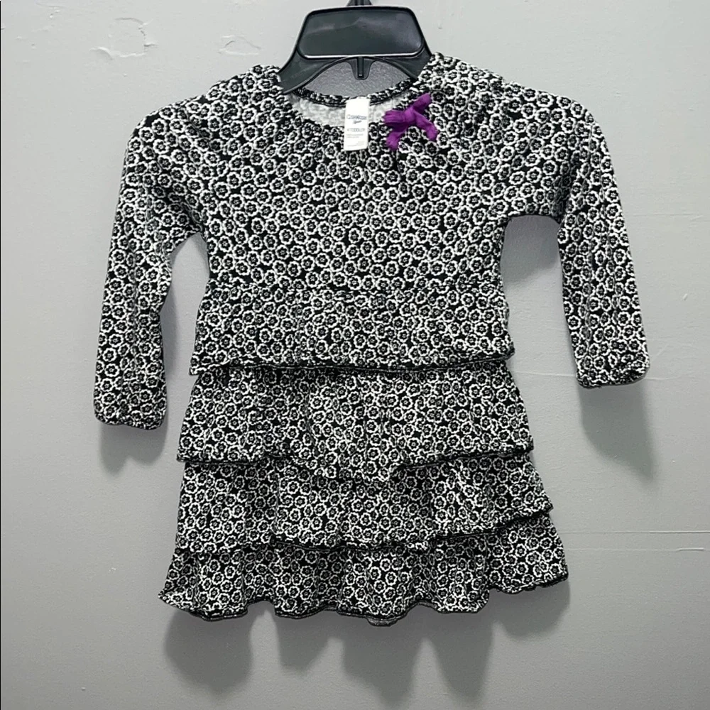 OshKosh Black and White Floral Dress with Purple Bow